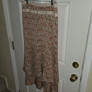Brown and Cream High-Low A-Line Maxi Skirt for Resort Wear, NWT